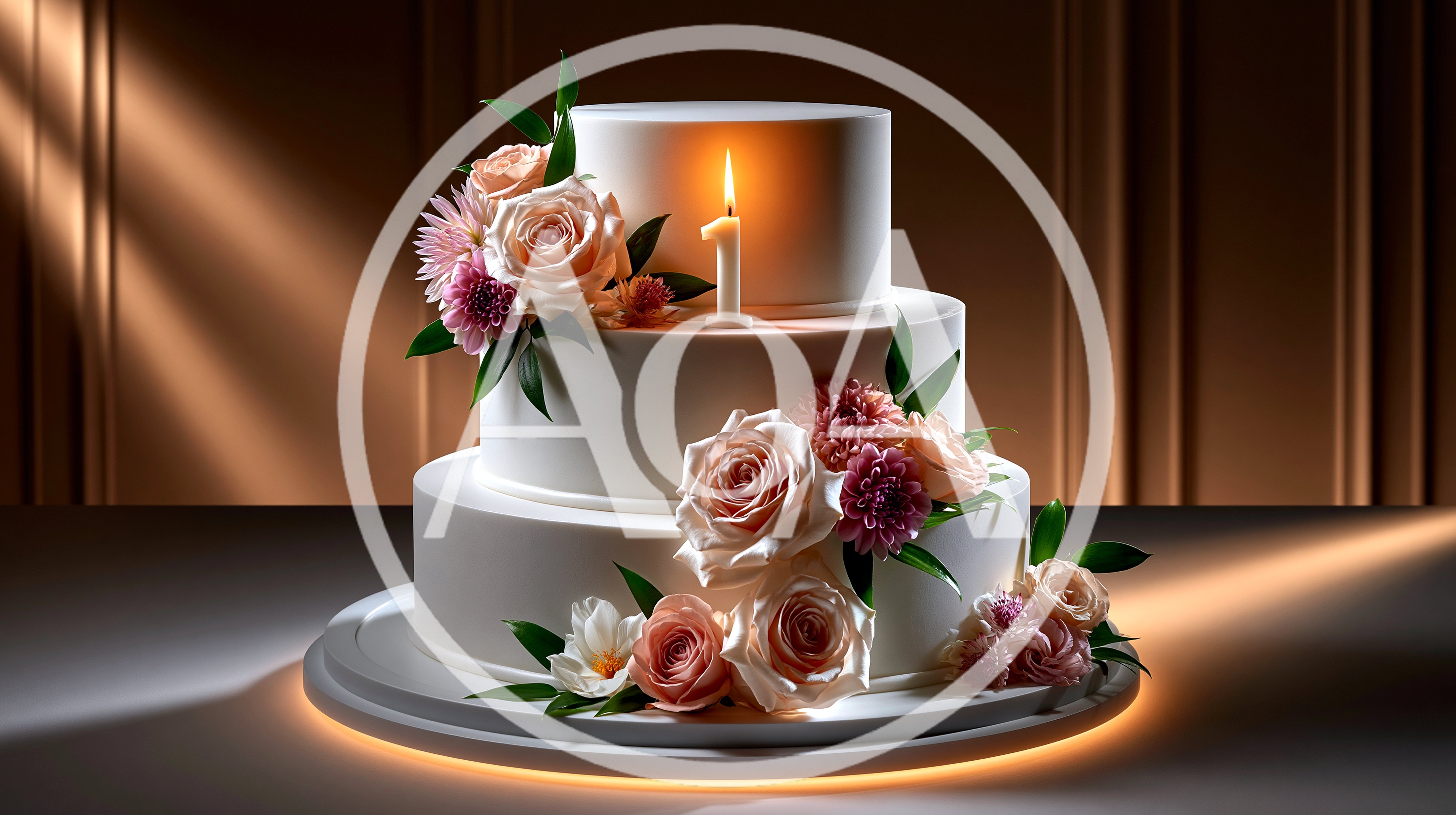 Three Tier White Wedding Cake With Floral Decorations
