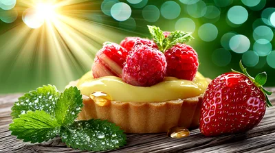 Fresh Fruit Tart With Raspberries And Strawberry