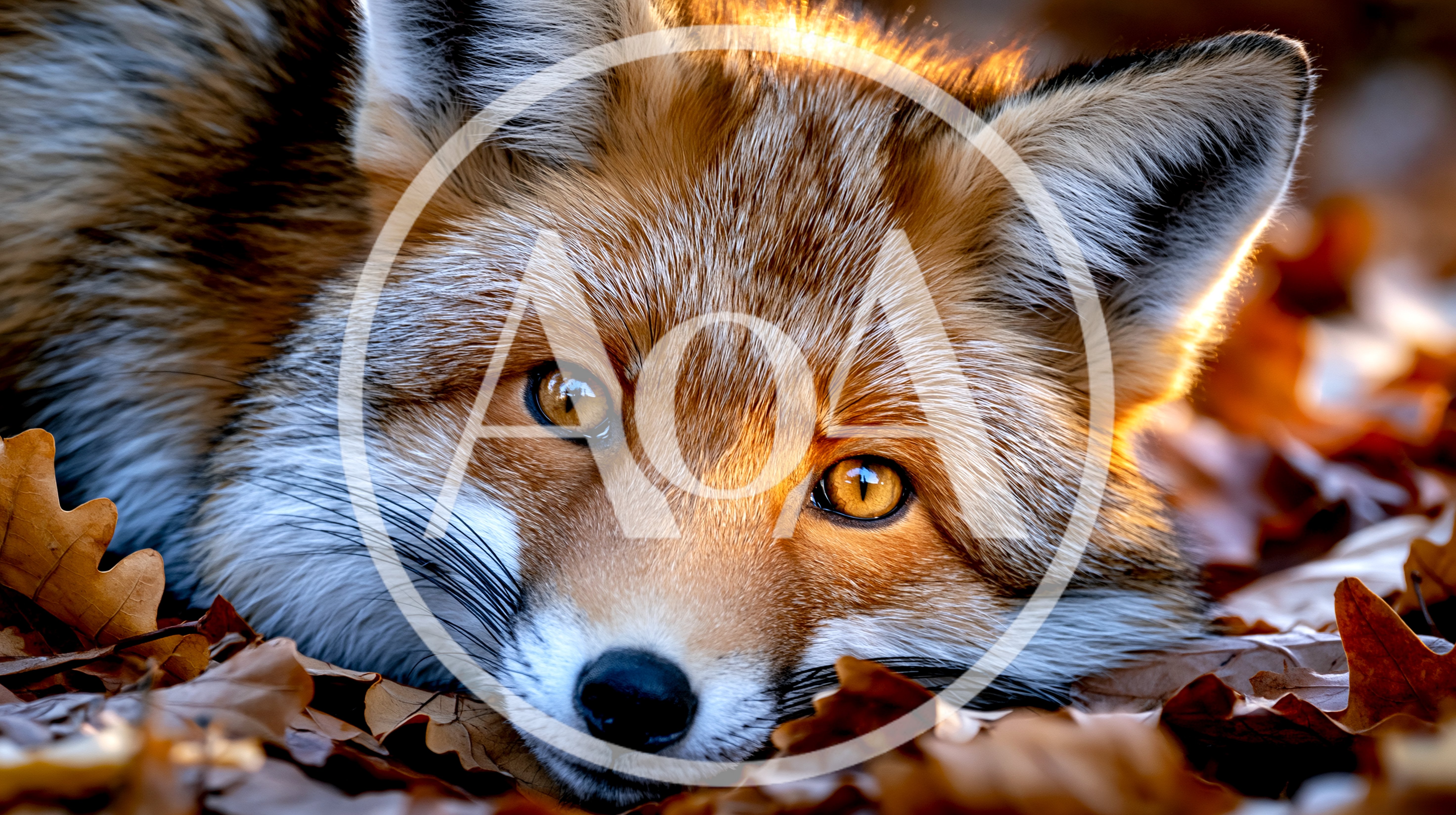 Close Up Portrait Of A Red Fox In Autumn Leaves