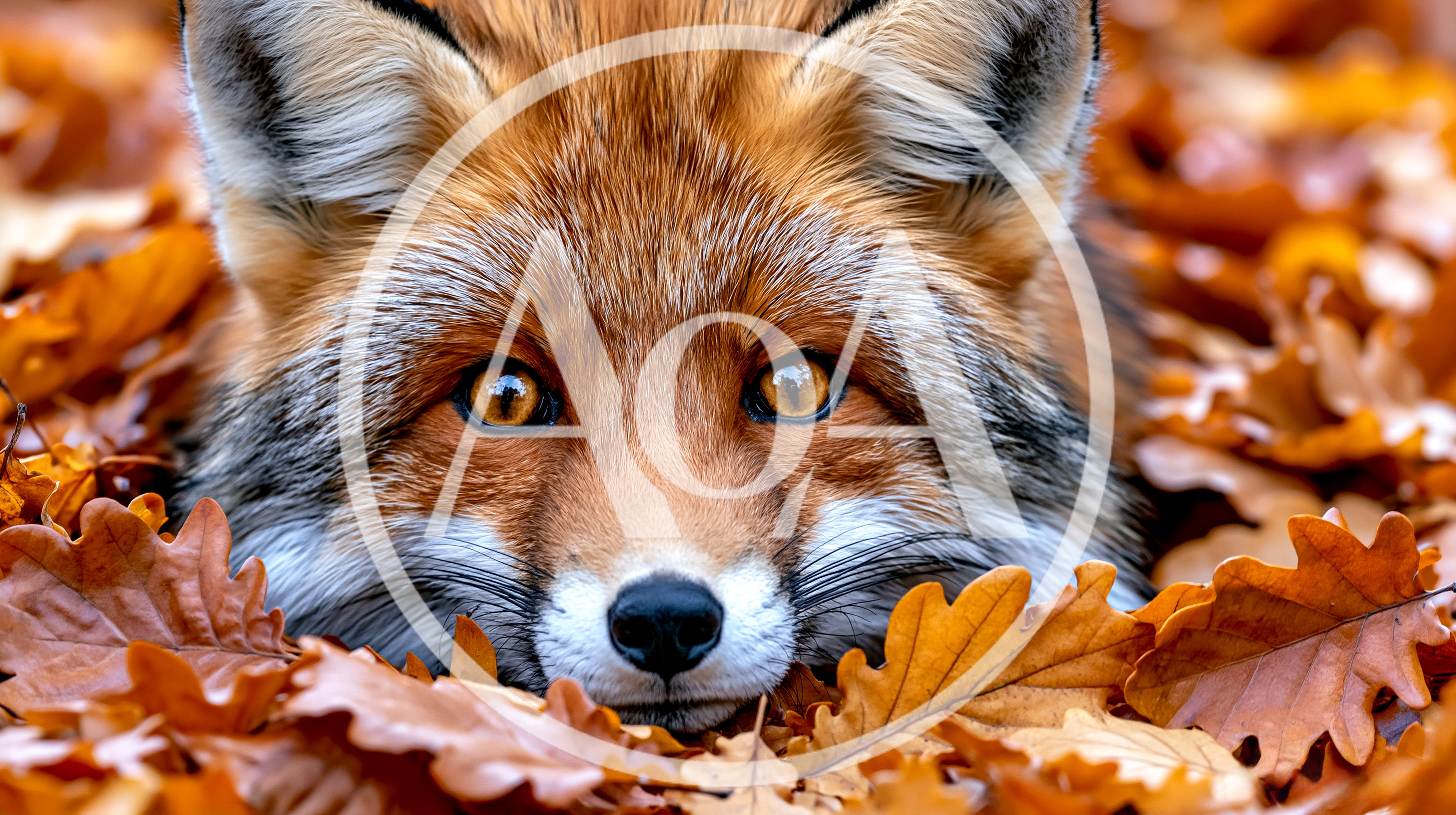 Close Up Portrait Of A Red Fox In Autumn Leaves