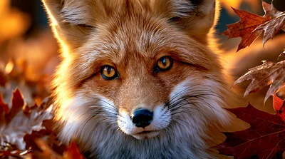 Close Up Portrait Of A Red Fox In Autumn