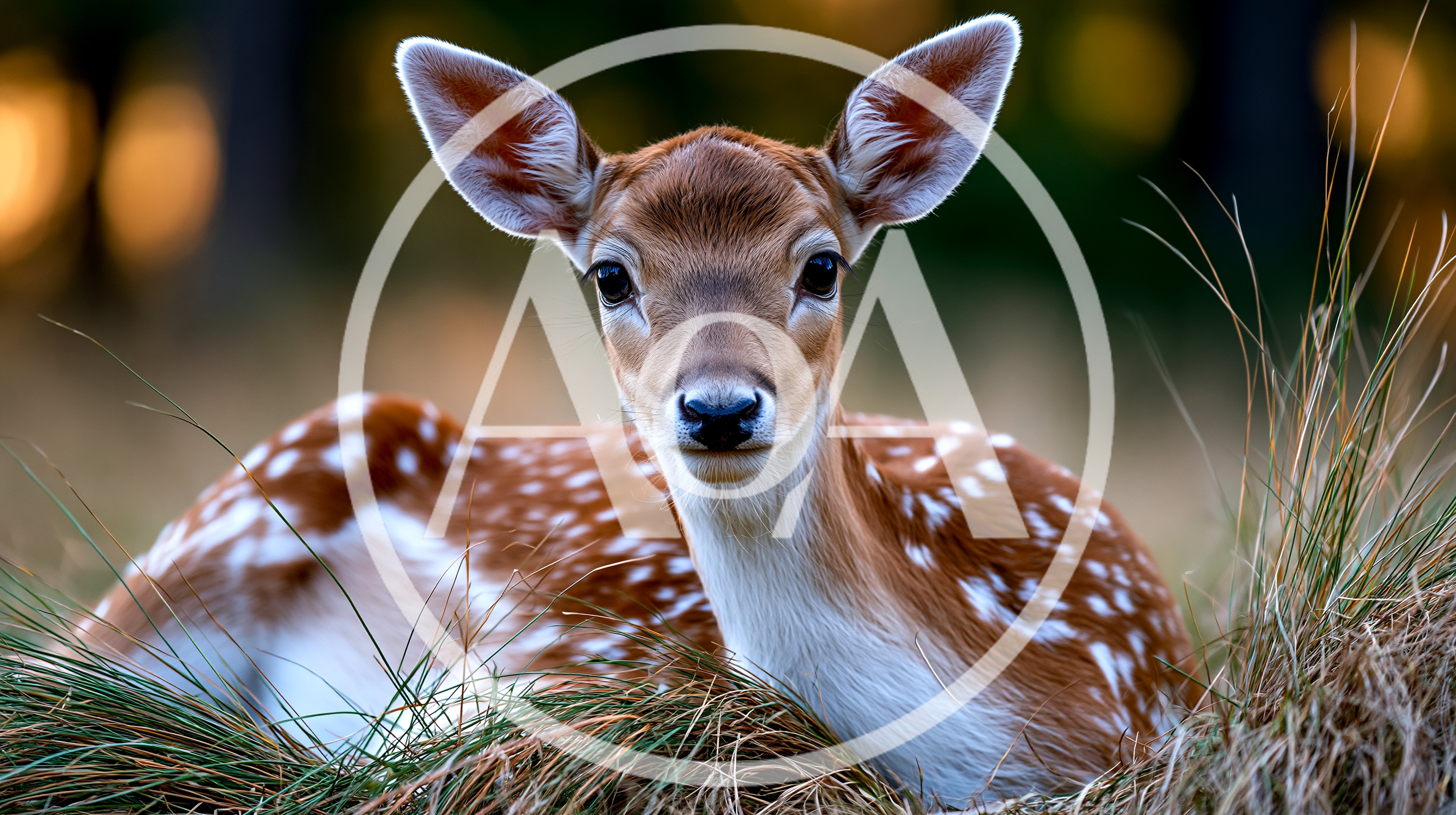 Young Fallow Deer Fawn Resting In Tall Grass