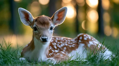 Adorable Fawn Resting In A Lush Green Meadow