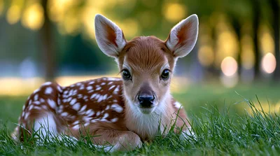 Adorable Fawn Resting In A Lush Green Meadow