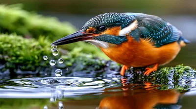 Common Kingfisher Perched Above Water With Droplets