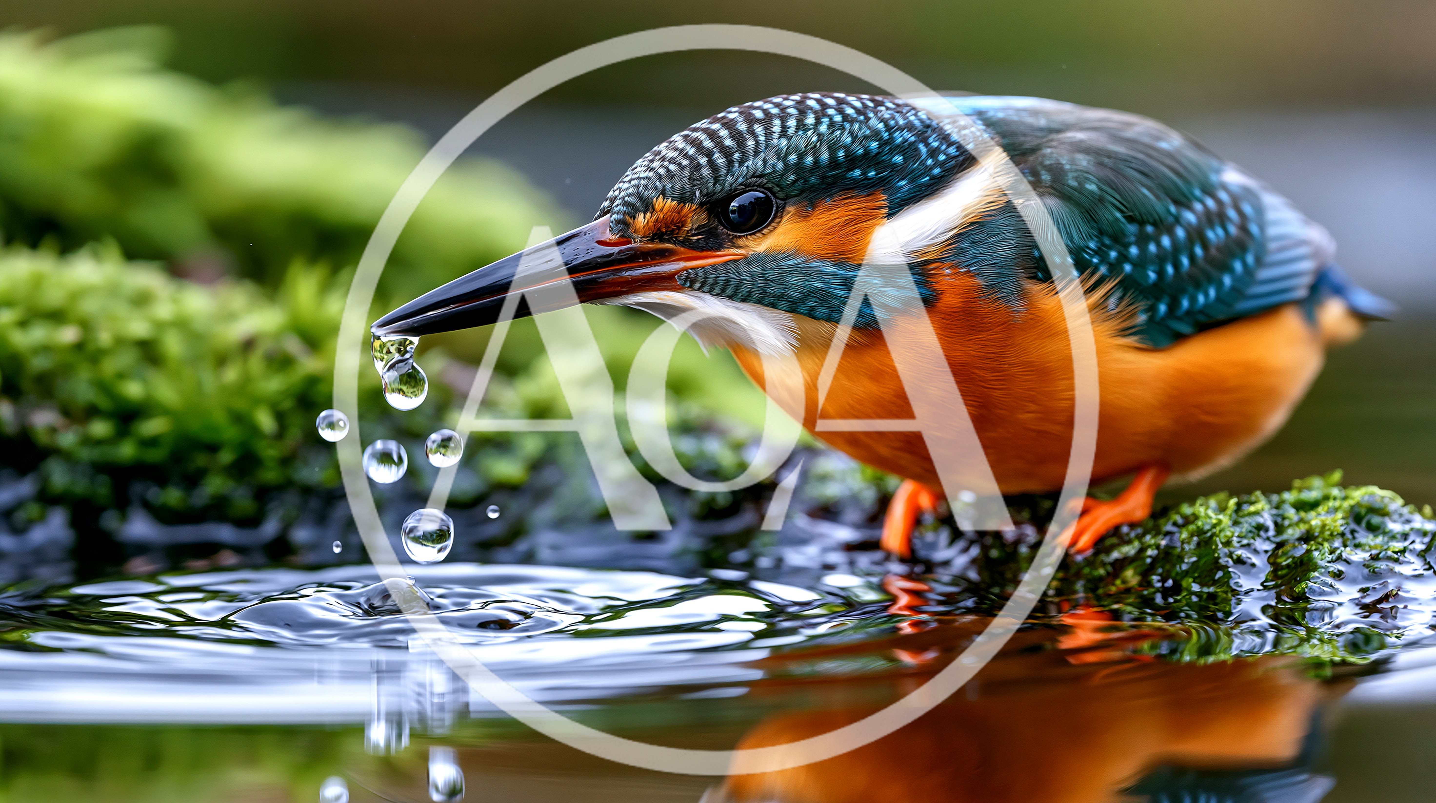 Common Kingfisher Perched Above Water With Droplets