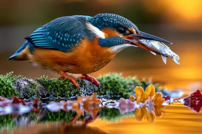 Common Kingfisher Perched With Caught Fish
