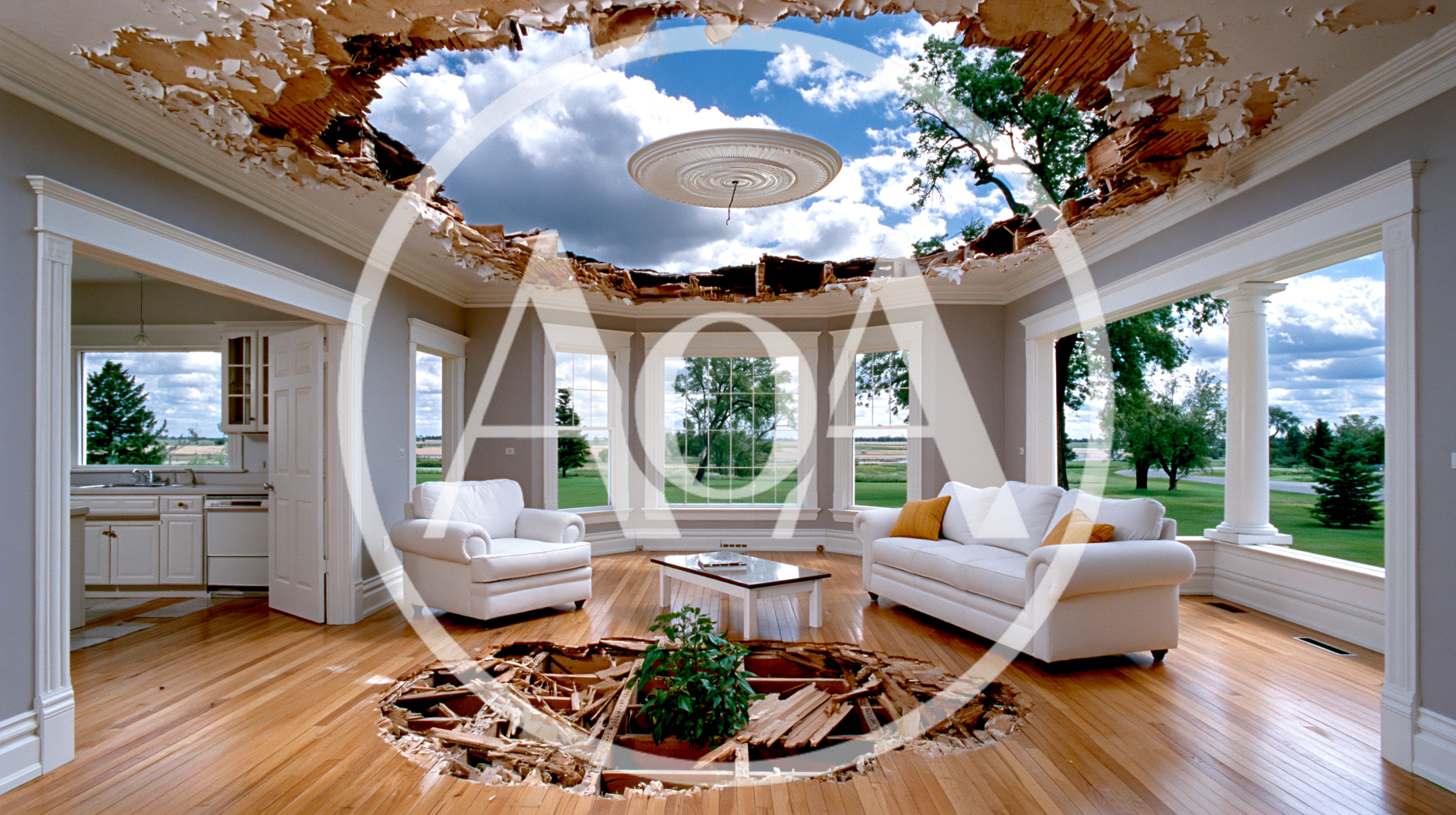 Surreal Living Room With Ceiling And Floor Holes