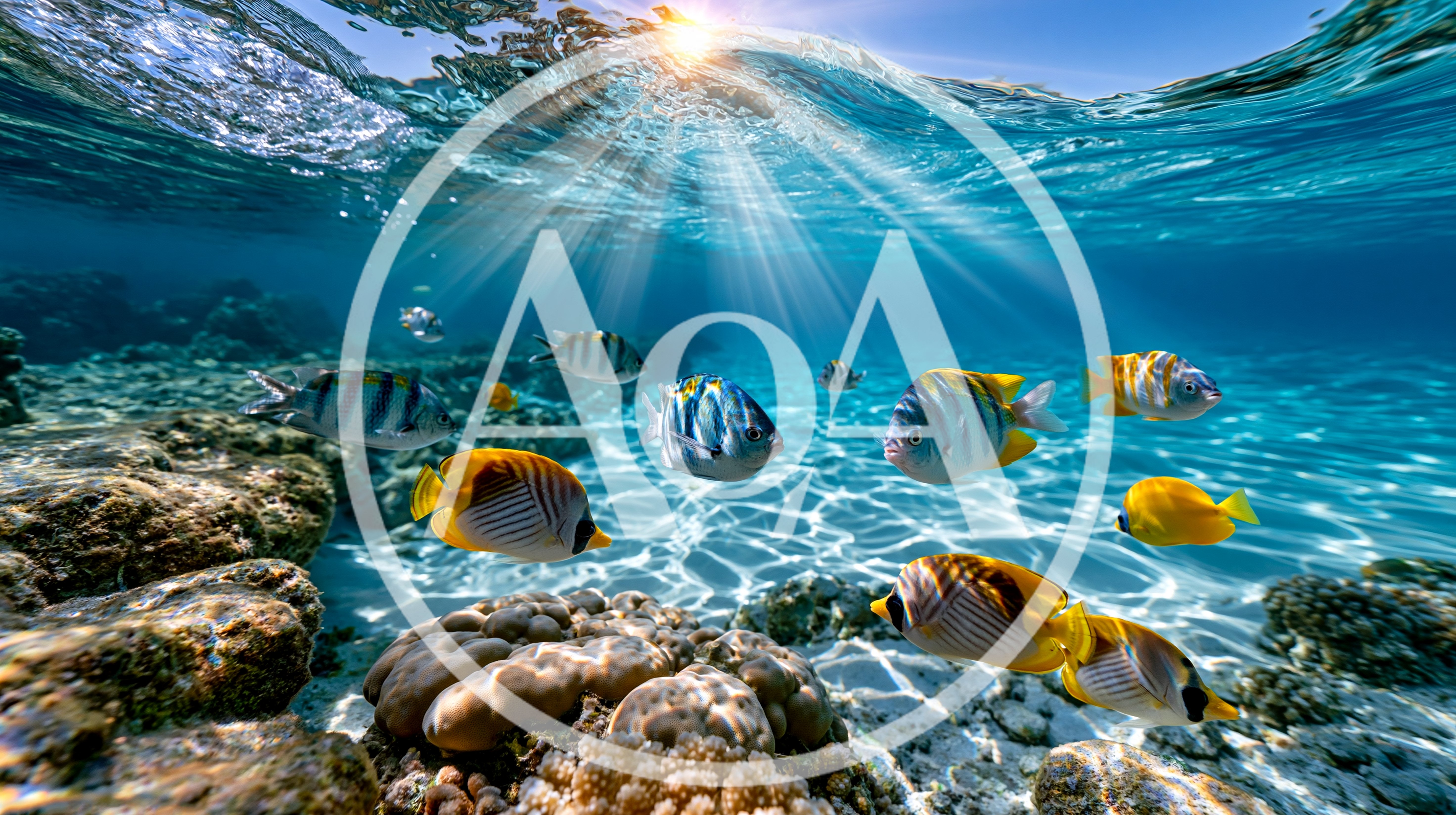 Tropical Fish Swimming Over A Shallow Coral Reef