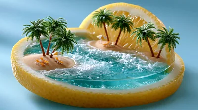 Miniature Tropical Island Paradise Inside A Lemon Slice