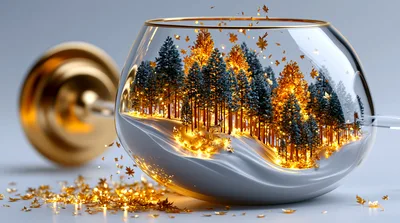 Miniature Winter Forest Inside A Glass Snifter