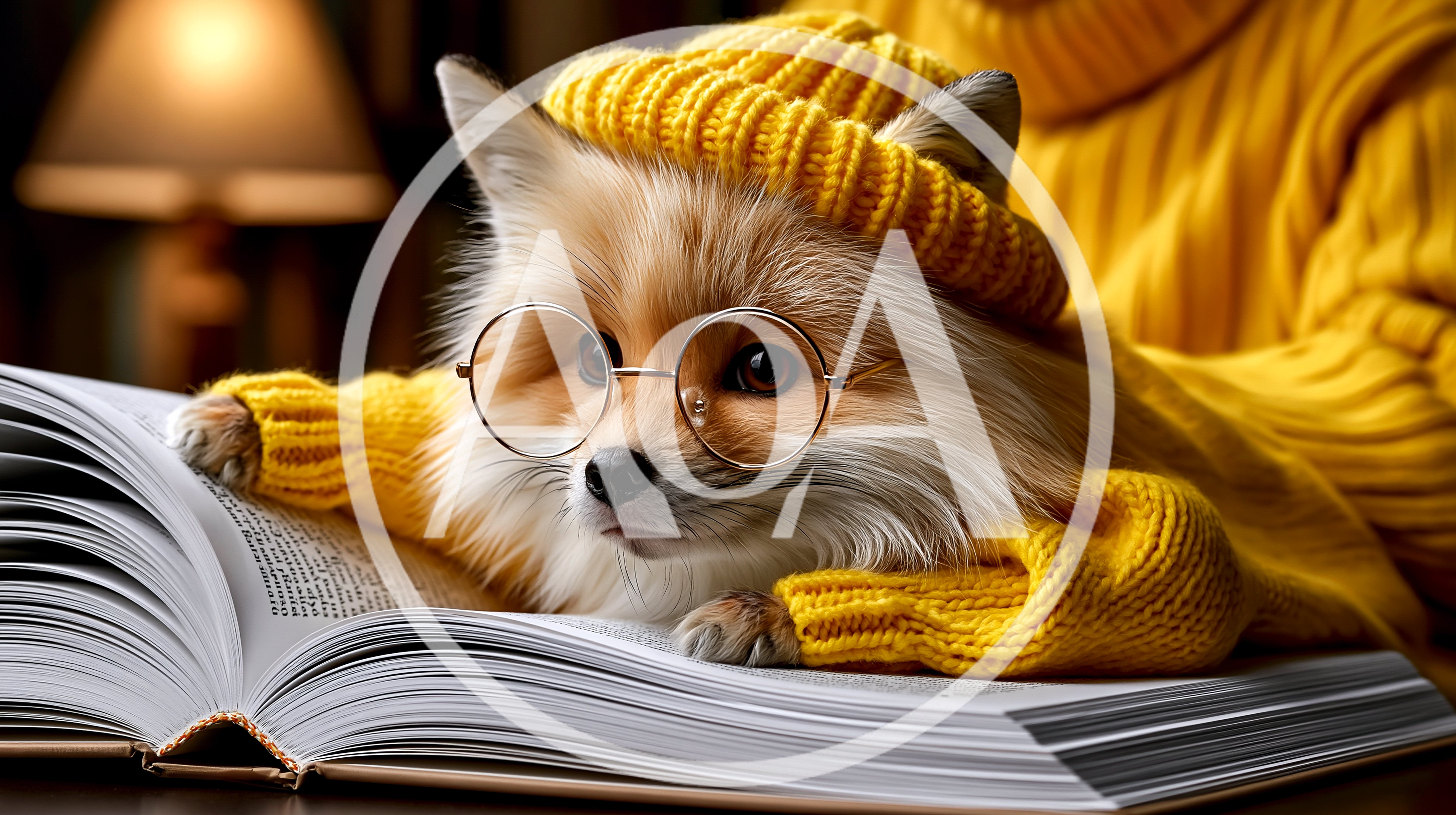 Cute Fox Wearing Glasses And Sweater Reading A Book