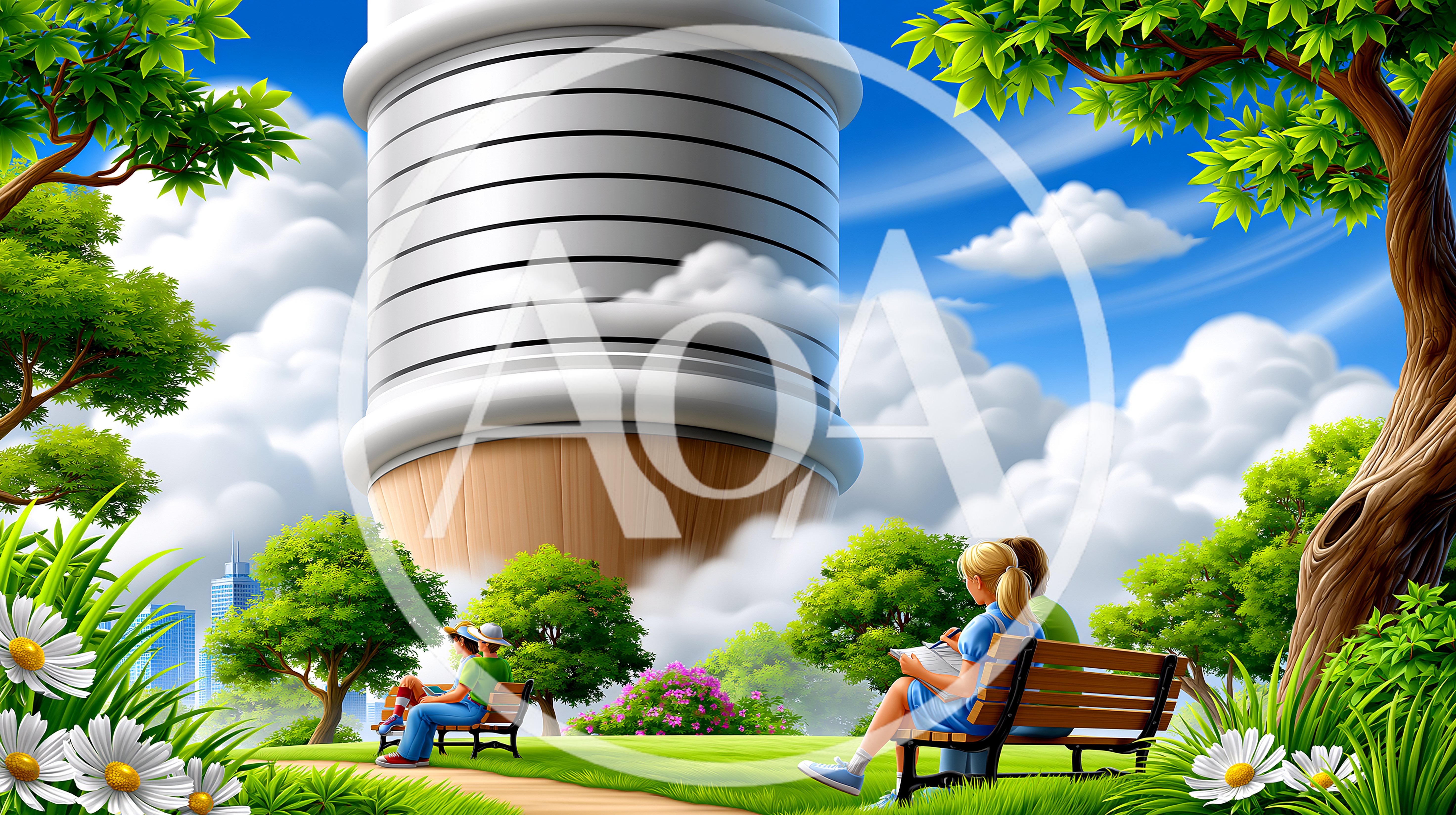 People Sitting On Park Benches Under Giant Floating Structure
