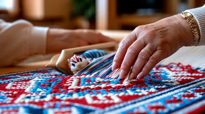 Senior Woman Weaving Intricate Pattern on Small Loom