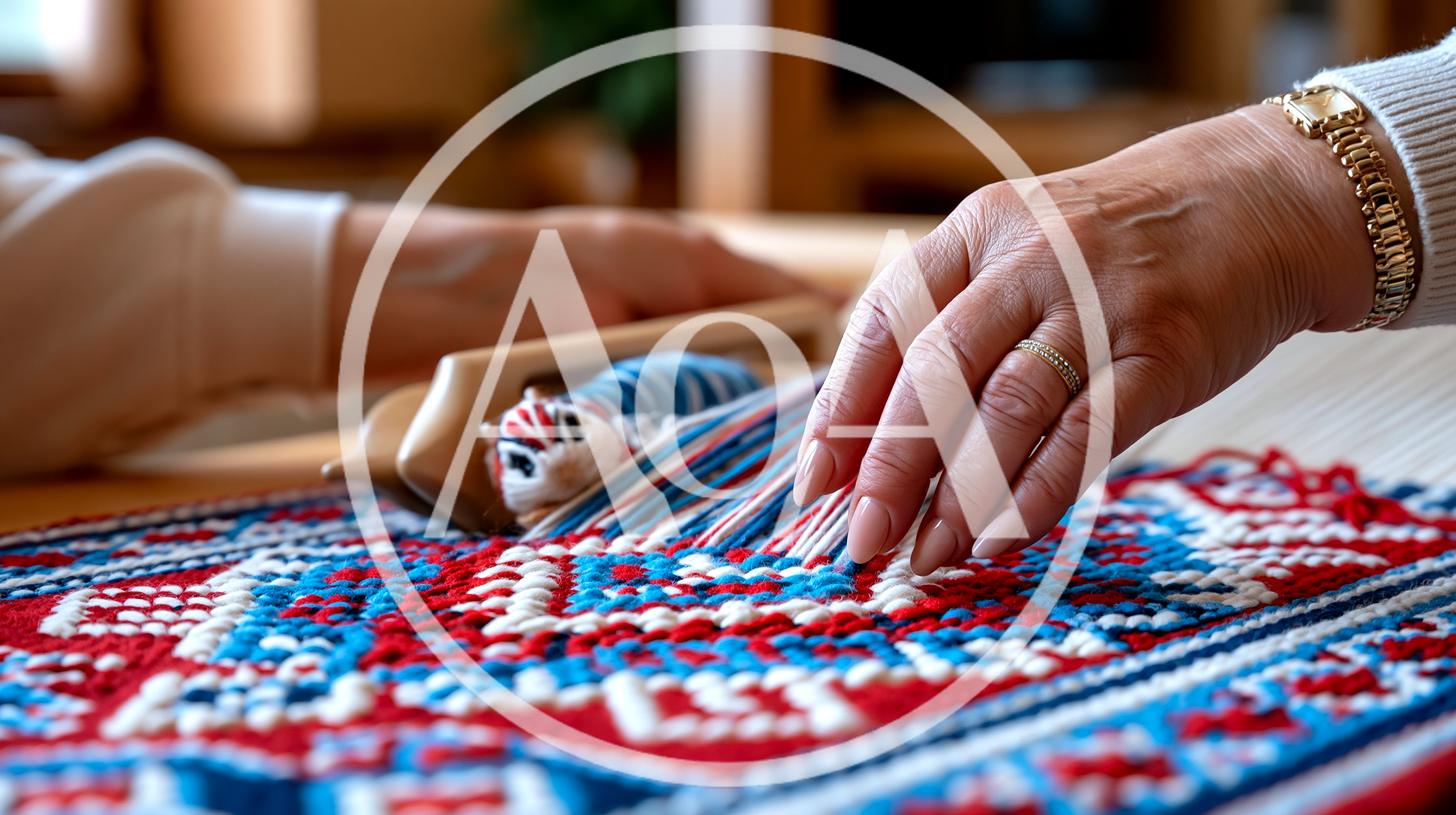 Senior Woman Weaving Intricate Pattern on Small Loom