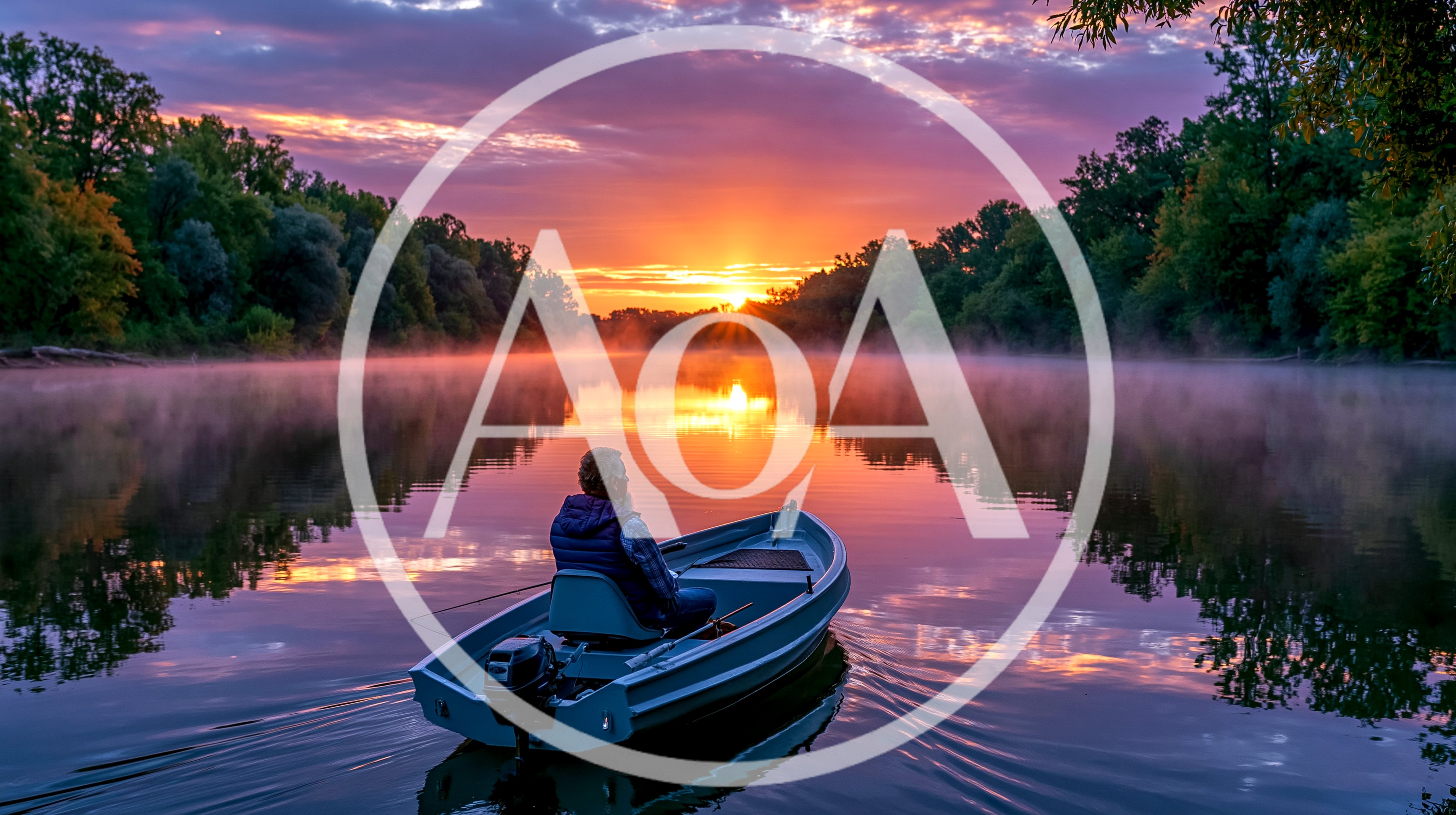 Person Fishing From A Small Boat At Sunrise