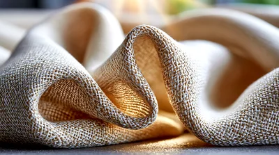 Close Up Of Textured Beige Linen Fabric Folds