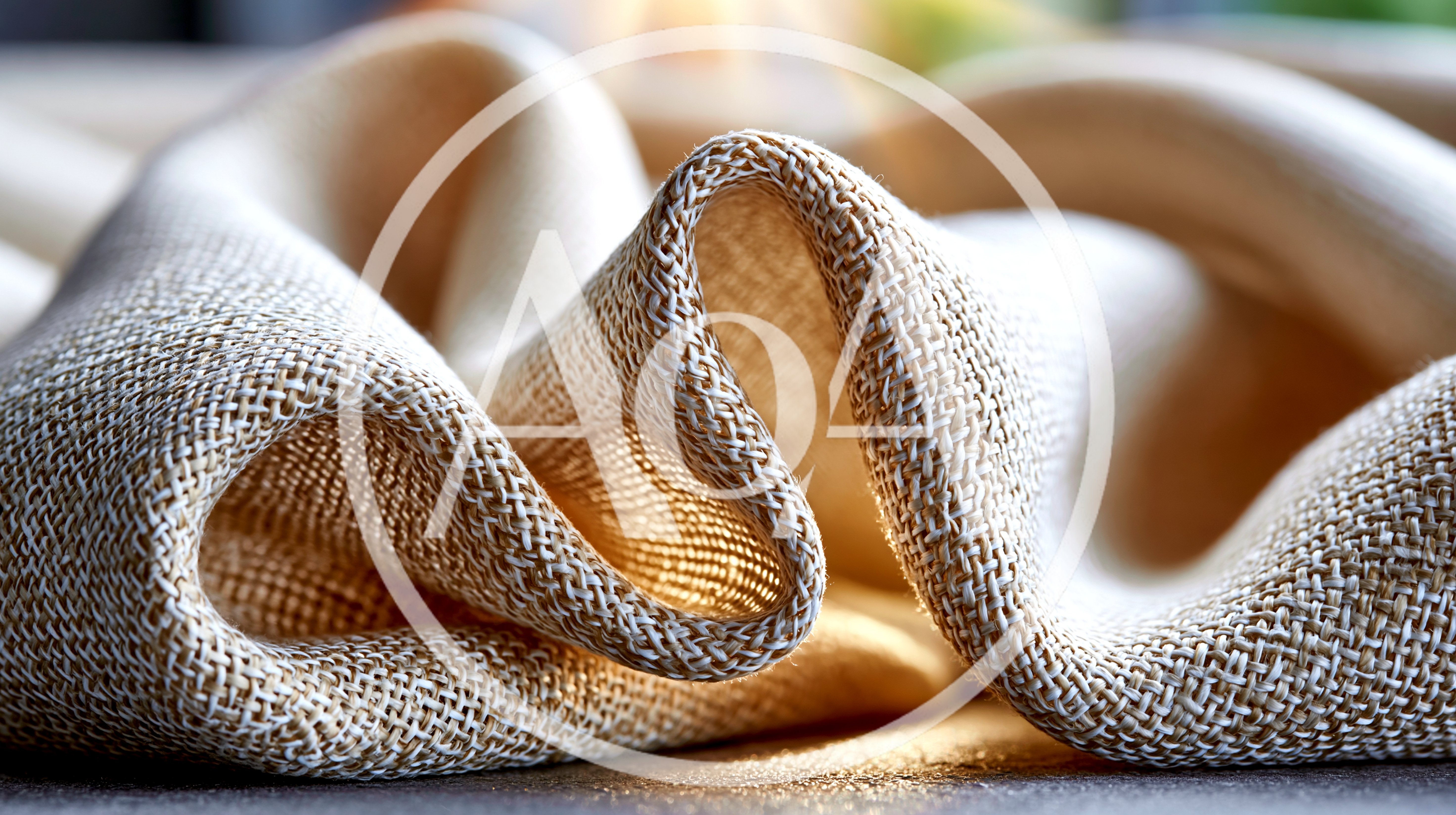 Close Up Of Textured Beige Linen Fabric Folds