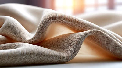 Close Up Of Beige Linen Fabric Drapes