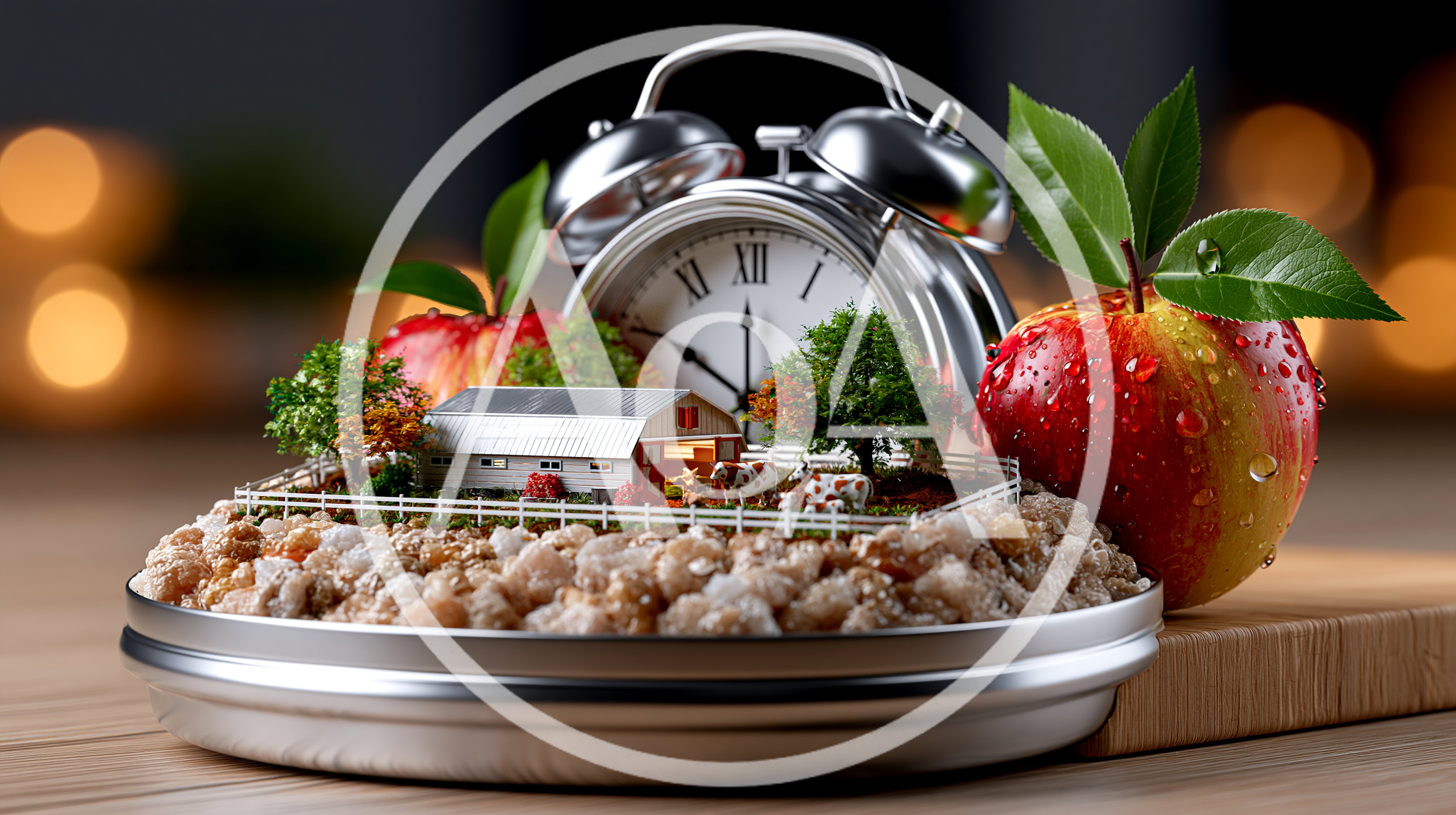 Miniature Farm Scene Inside A Silver Alarm Clock