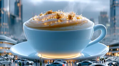 Giant Coffee Cup In A Modern Cityscape