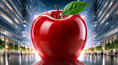 Giant Red Apple Sculpture in Modern City Plaza