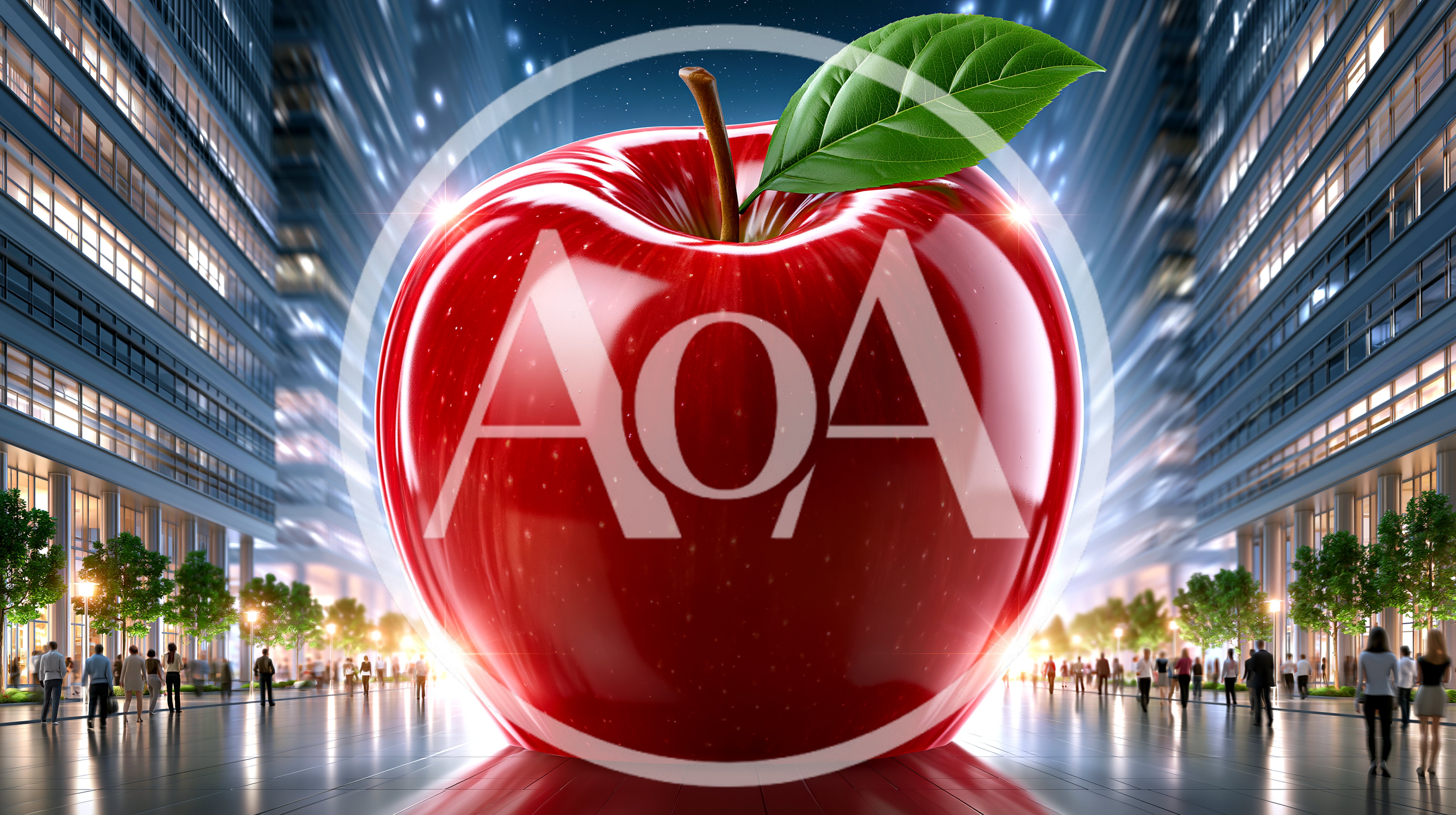 Giant Red Apple Sculpture in Modern City Plaza