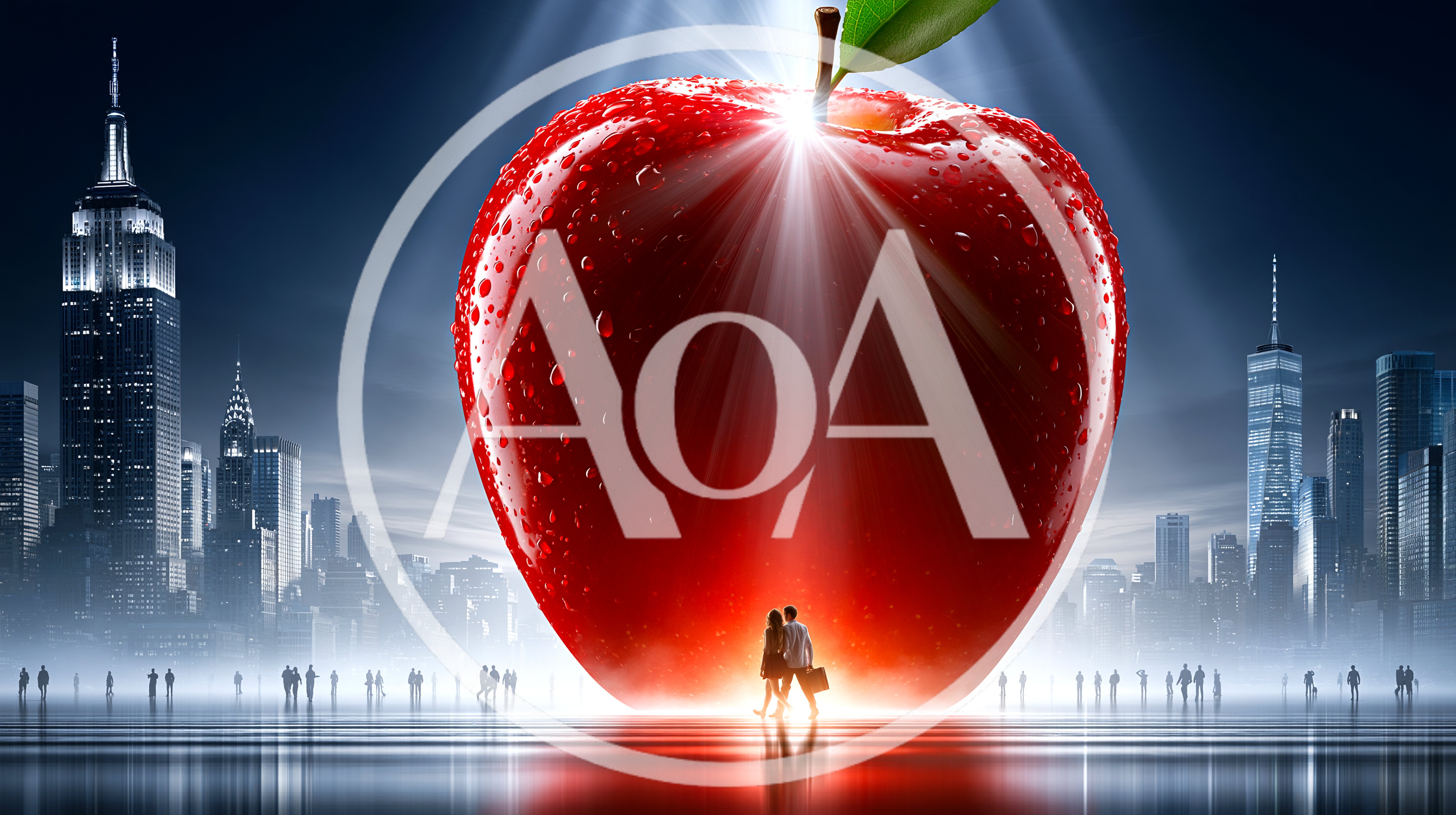 Giant Red Apple Overlooking A Futuristic New York City