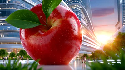 Giant Red Apple Sculpture in Modern City Plaza