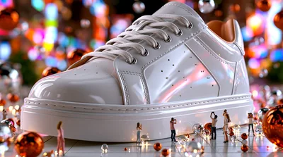 Miniature People Photographing A Giant White Sneaker