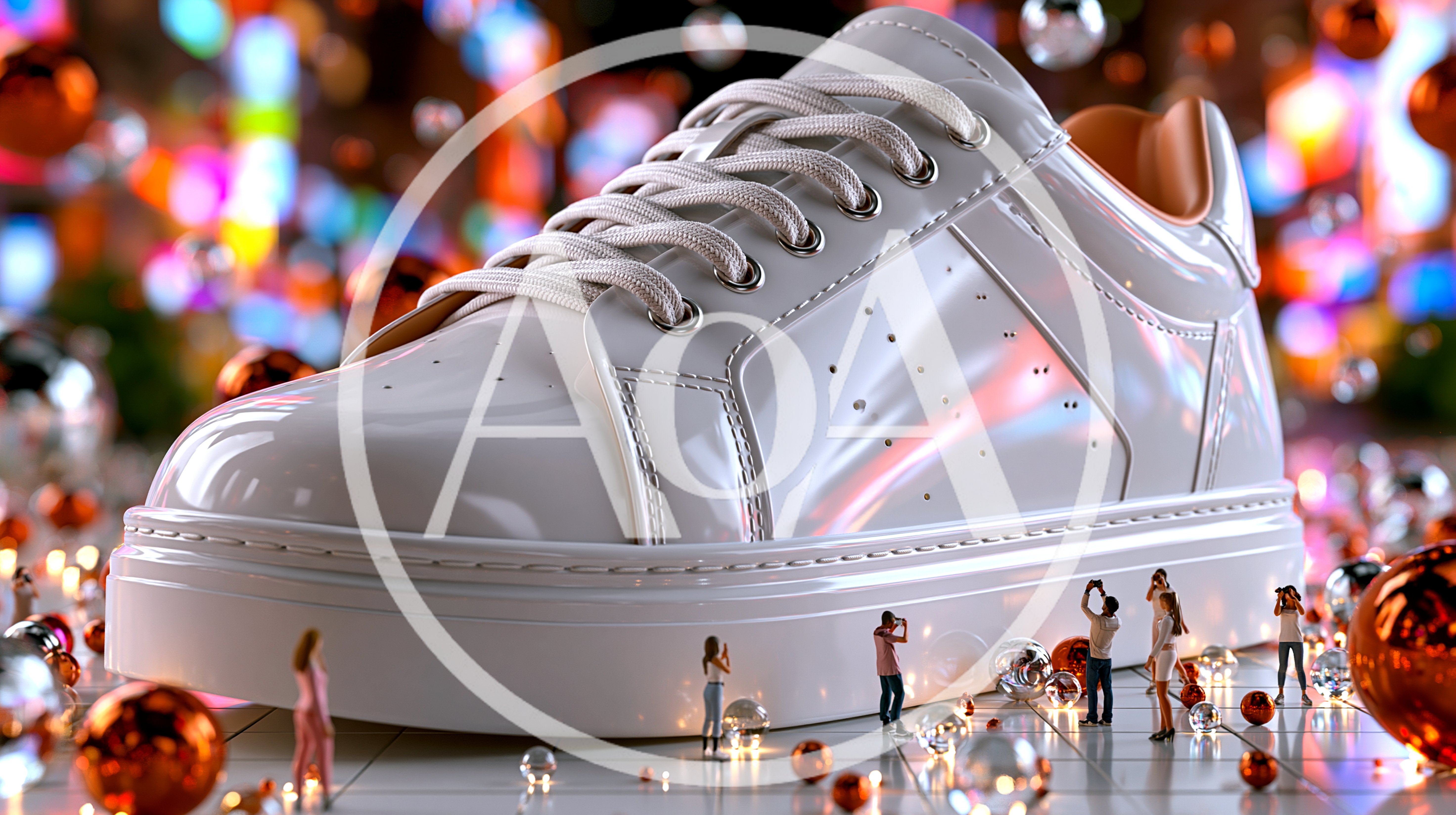 Miniature People Photographing A Giant White Sneaker