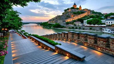 Narikala Fortress Overlooking Kura River In Tbilisi Georgia