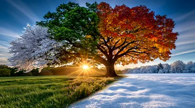Four Seasons Tree Concept With Sun Flare