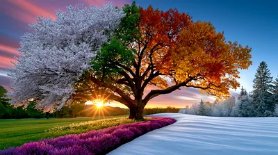 Four Seasons Tree Concept With Seasonal Landscape Transitions