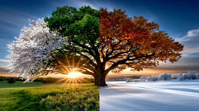 Four Seasons Concept Tree In A Single Landscape