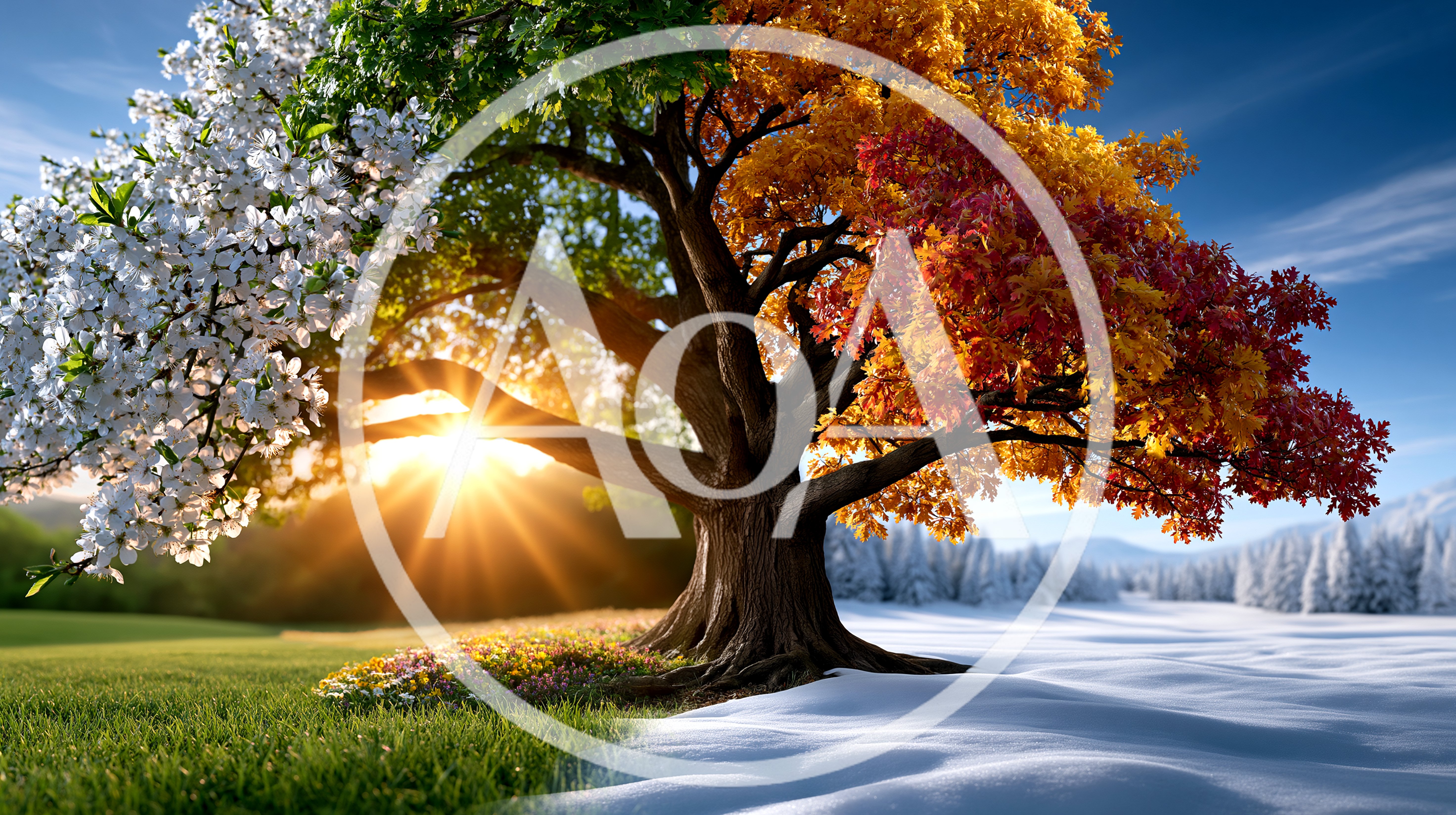 Surreal Four Seasons Tree In A Single Landscape