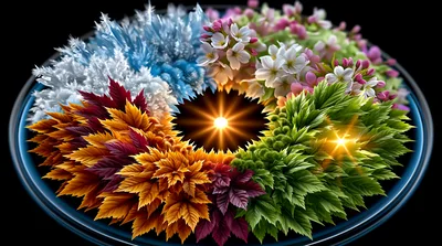 Four Seasons Circular Floral Wreath With Glowing Center