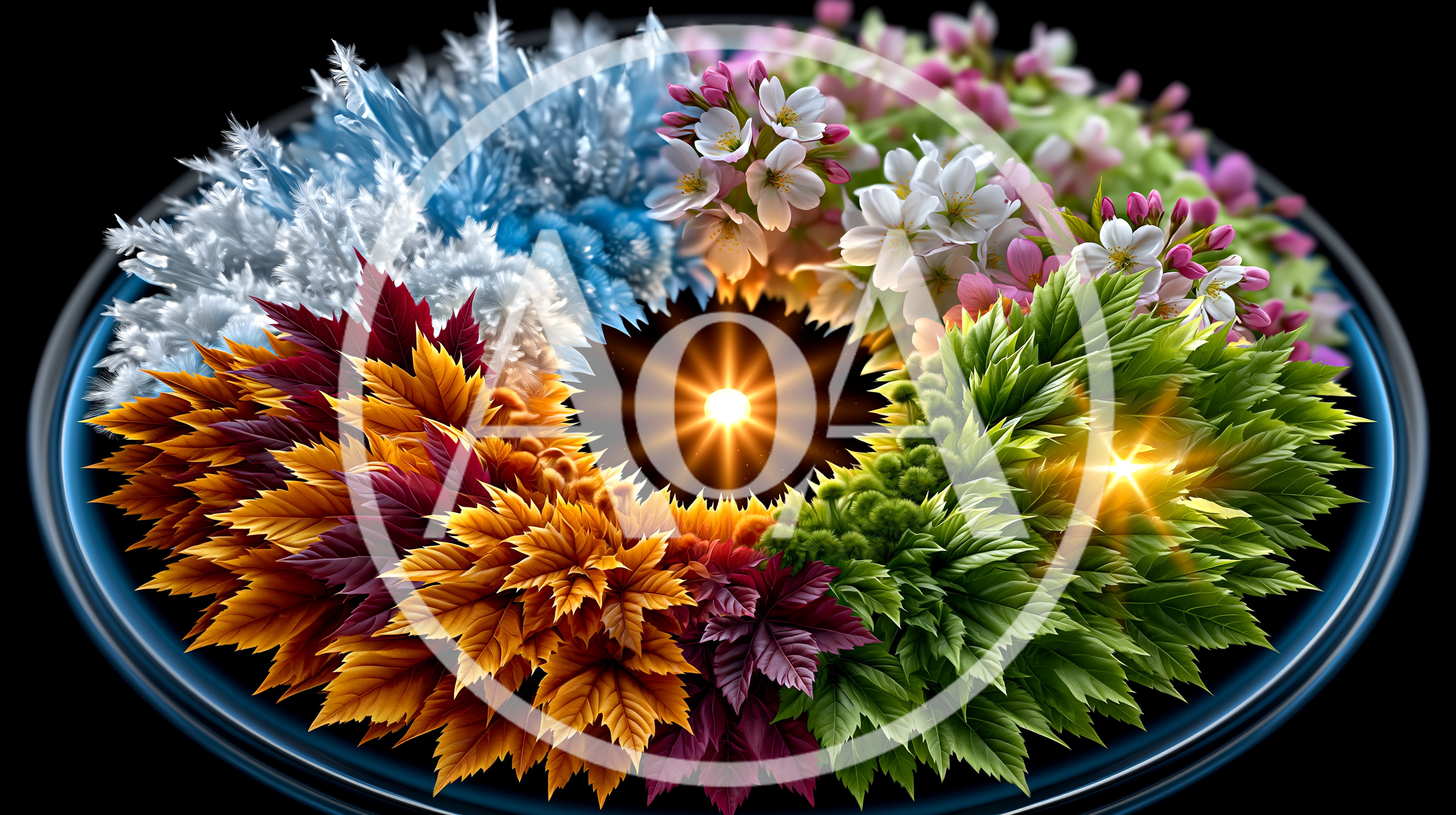 Four Seasons Circular Floral Wreath With Glowing Center