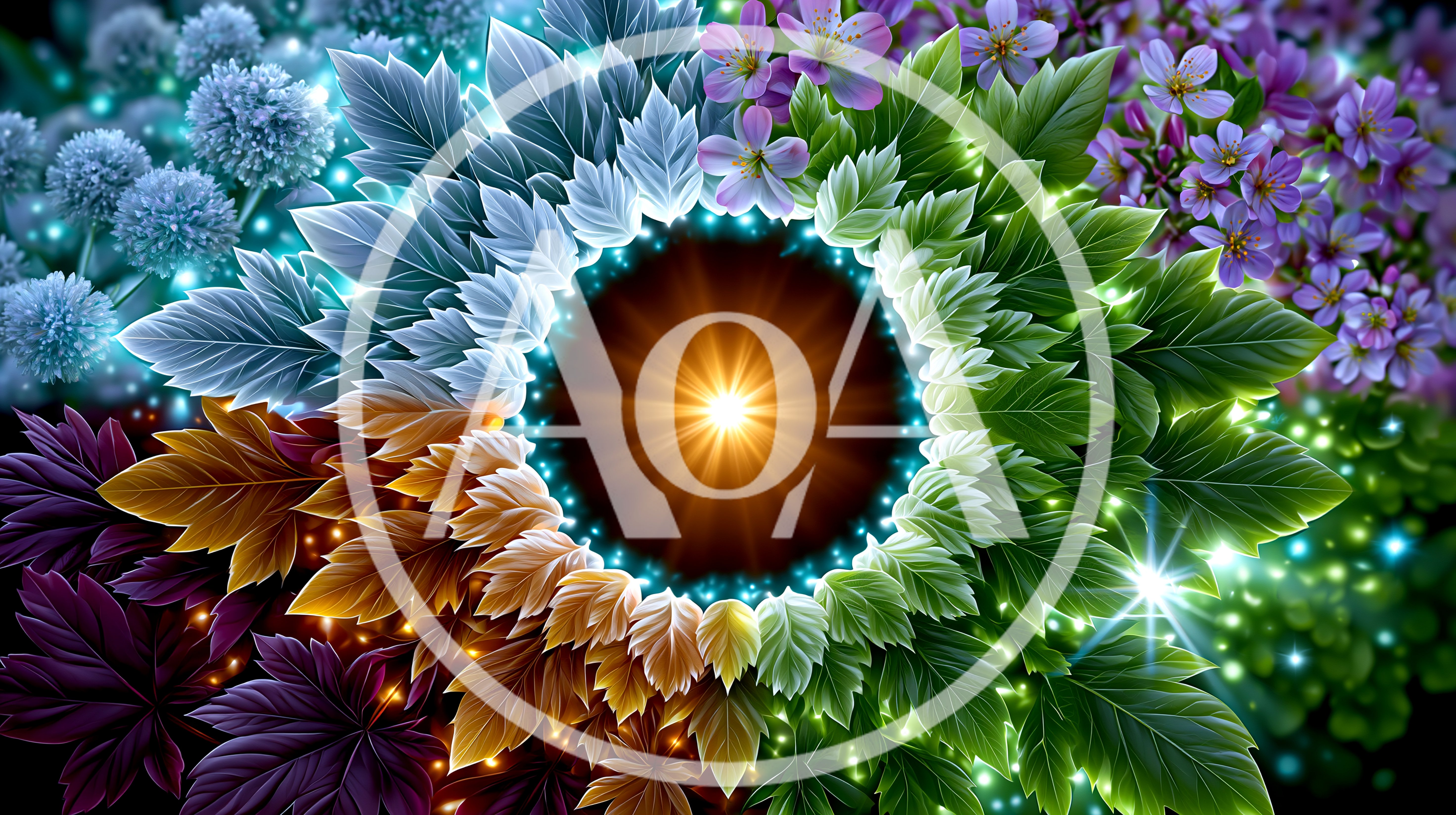 Abstract Seasonal Mandala With Glowing Leaves And Flowers