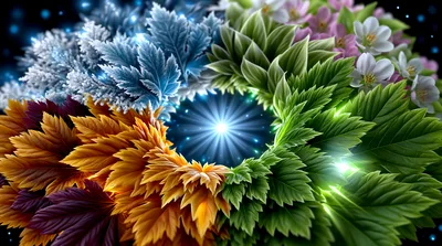 Four Seasons Circular Leaf Arrangement With Central Light