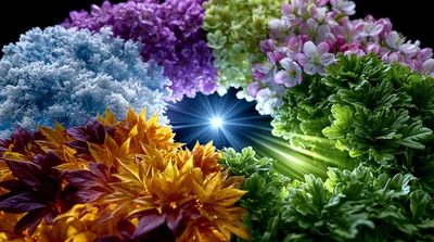 Abstract Floral Wreath With Radiant Central Light