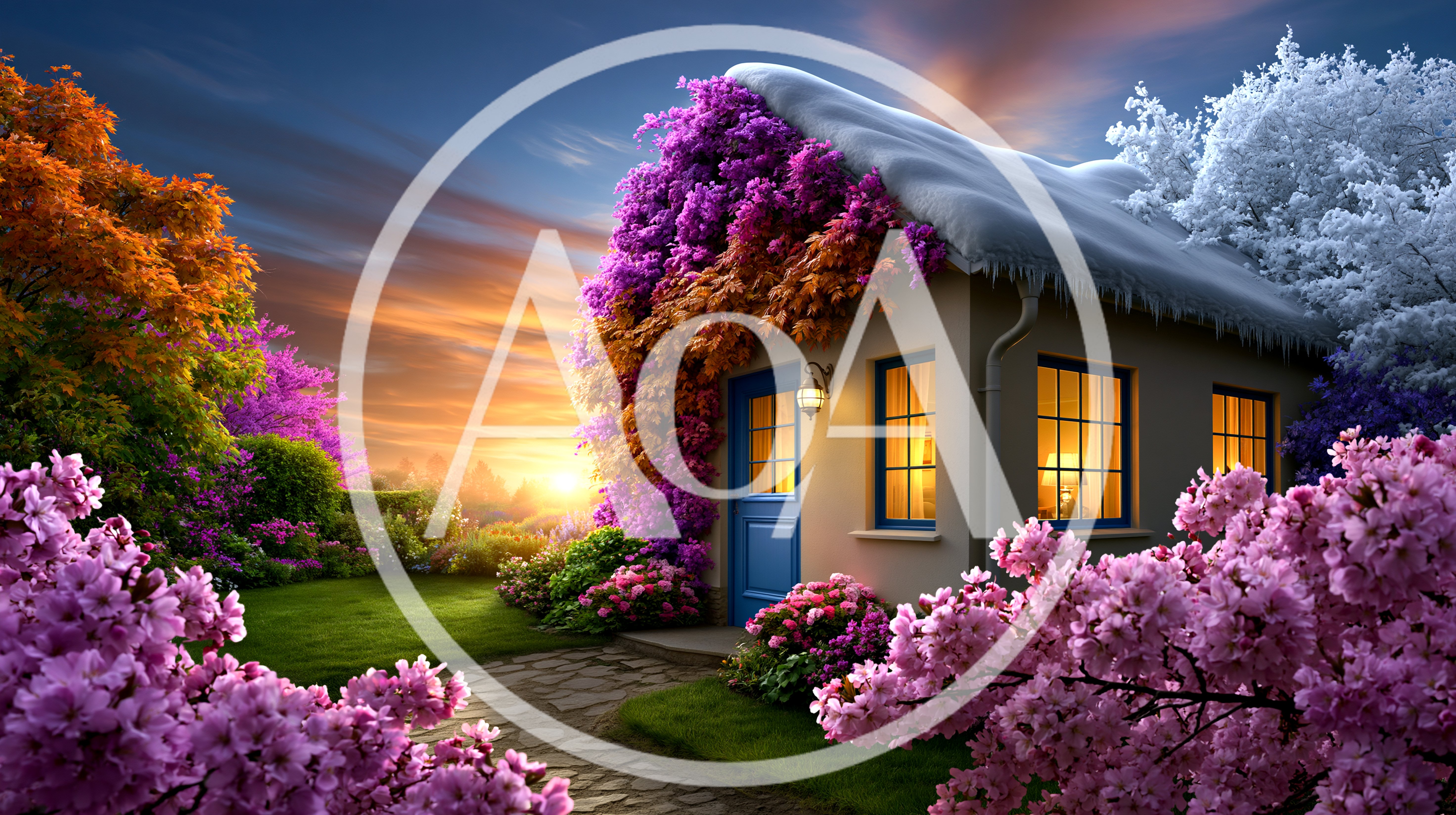 Surreal Cottage With Seasonal Transitions In A Magical Garden