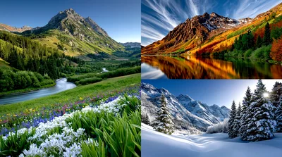 Four Seasons Mountain Landscape Collage