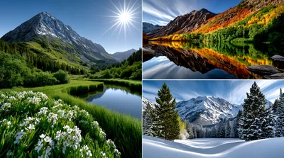 Four Seasons Landscape Collage Featuring Mountains And Nature