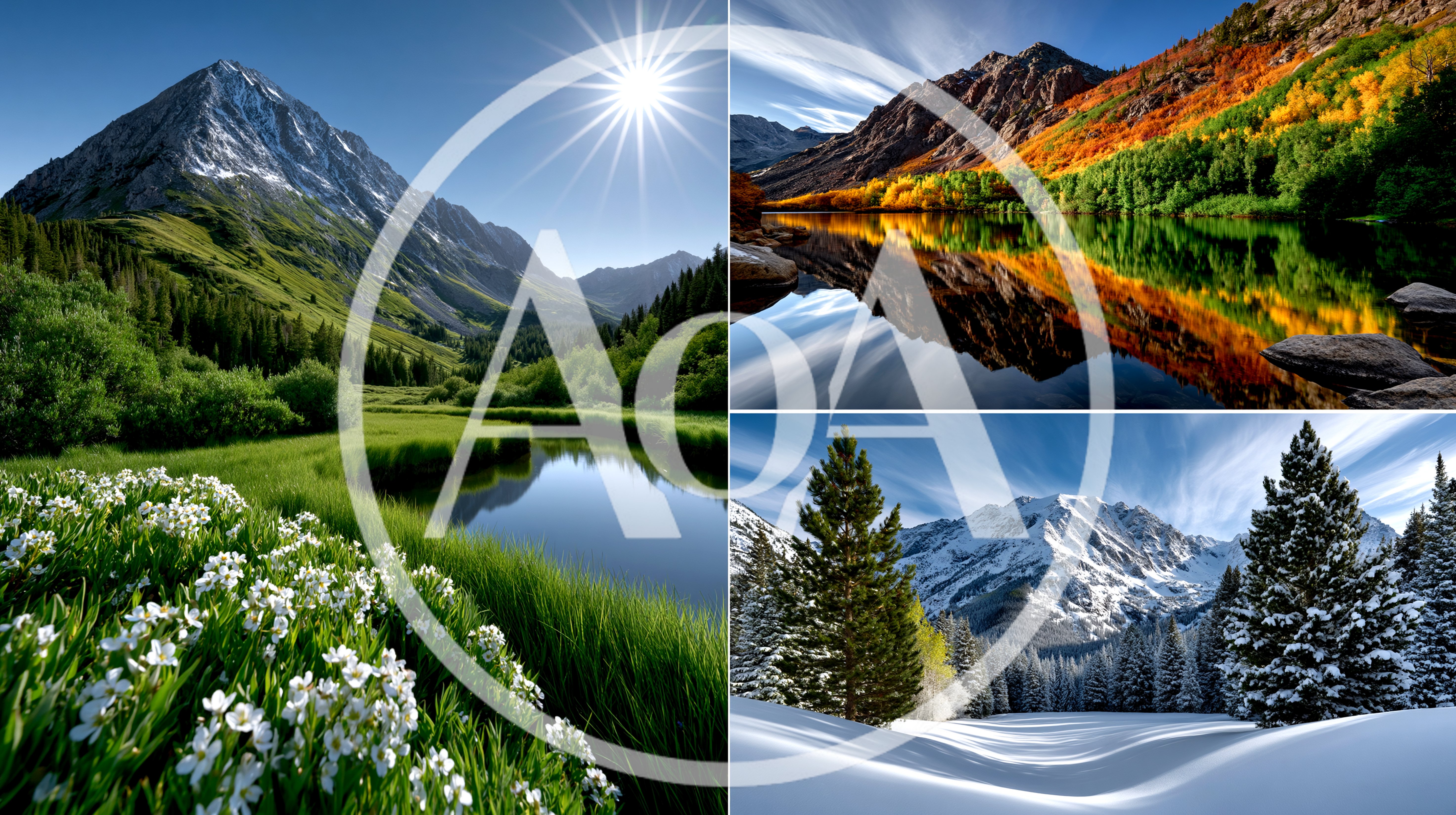 Four Seasons Landscape Collage Featuring Mountains And Nature