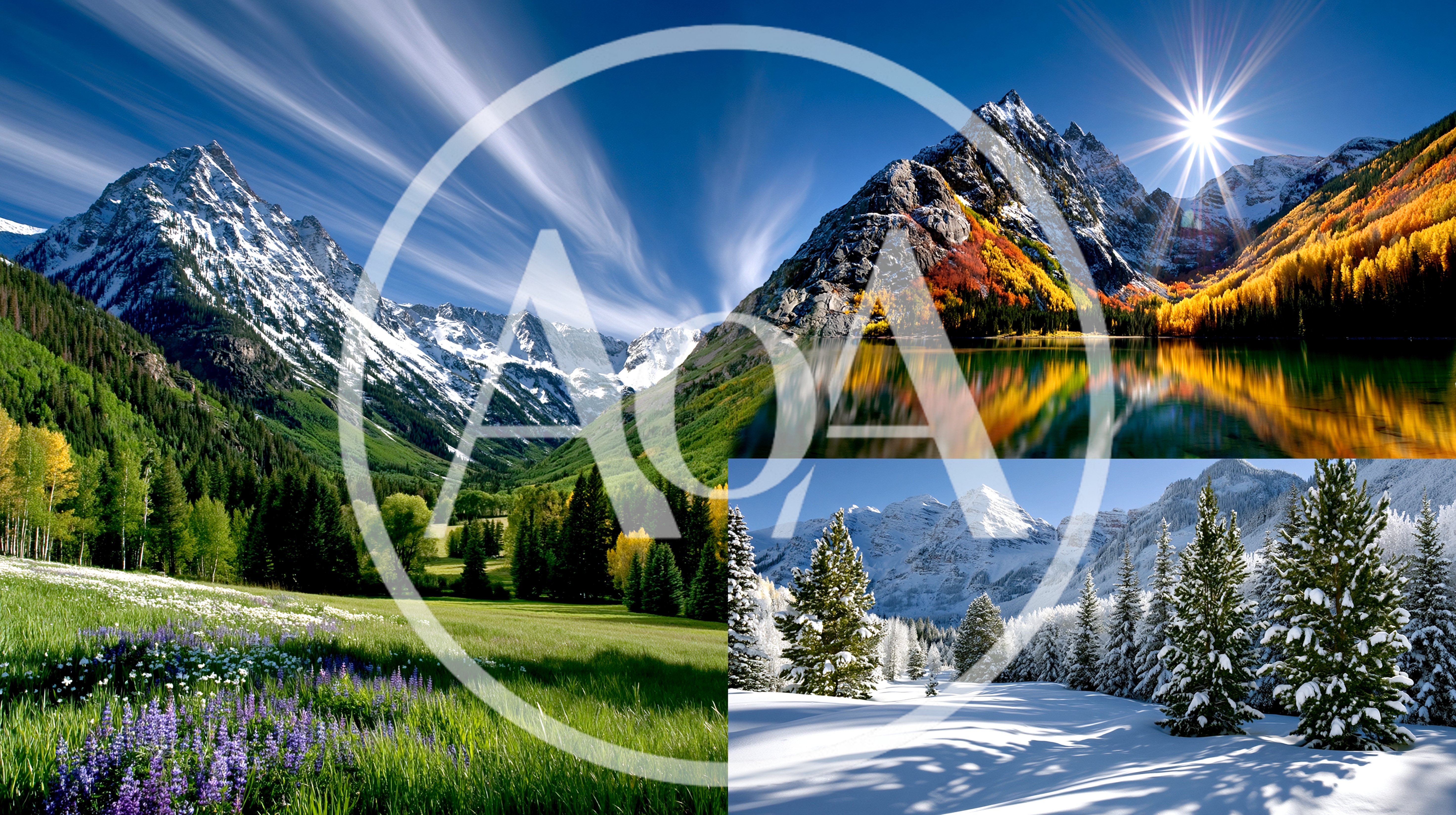 Composite Landscape Featuring Seasonal Mountain Scenery