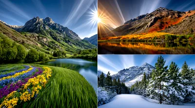 Four Seasons Mountain Landscape Composite