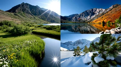 Four Seasons Landscape Collage Featuring Mountain Lake Scenery