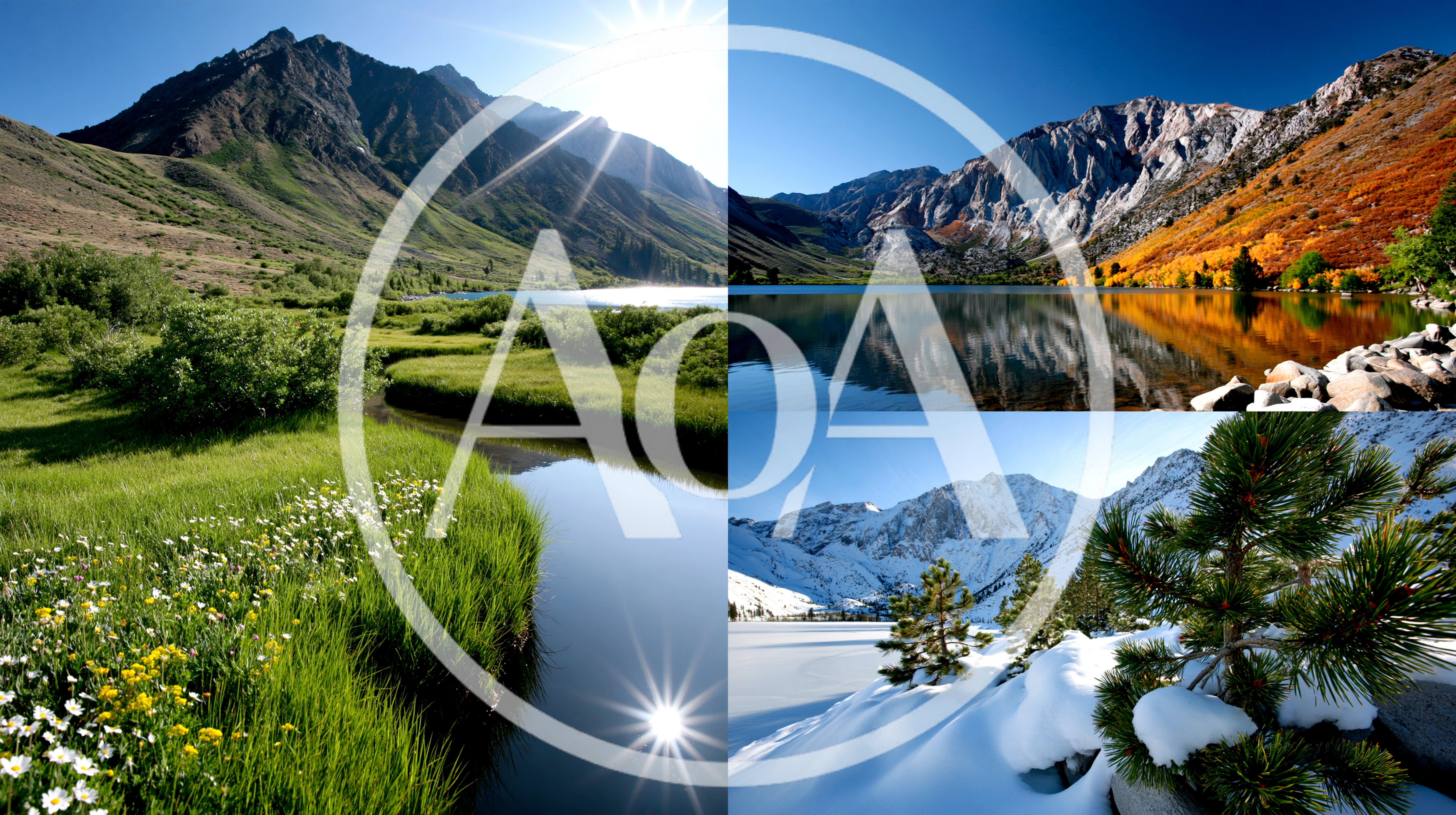Four Seasons Landscape Collage Featuring Mountain Lake Scenery