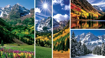 Maroon Bells Mountain Landscape Seasonal Collage